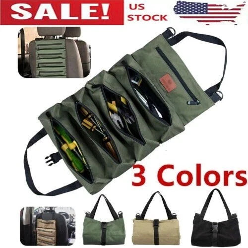 Multi-Purpose Tool Roll Up Bag 5 Pocket Wrench Pouch Canvas Hanging Organizer US